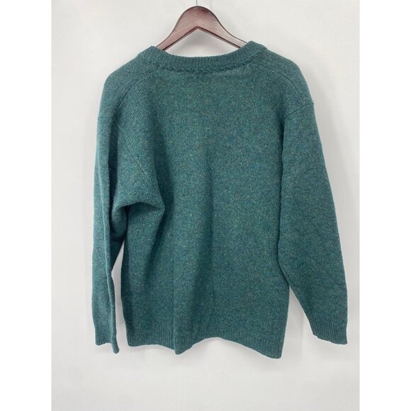 VINTAGE LIZSPORT V-NECK BUTTON FRONT WOOL SWEATER GREEN GRAMPA MEDIUM - Picture 5 of 5